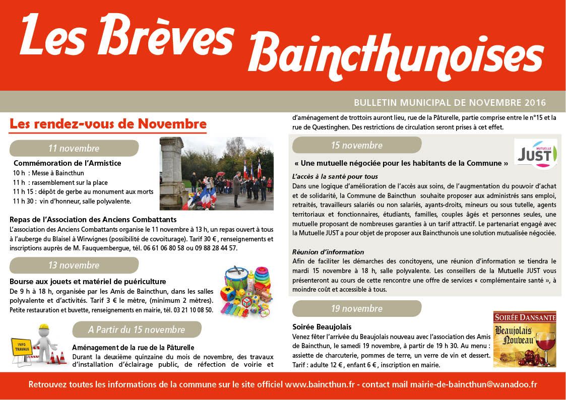 Brèves Baincthunoises - Novembre 2016