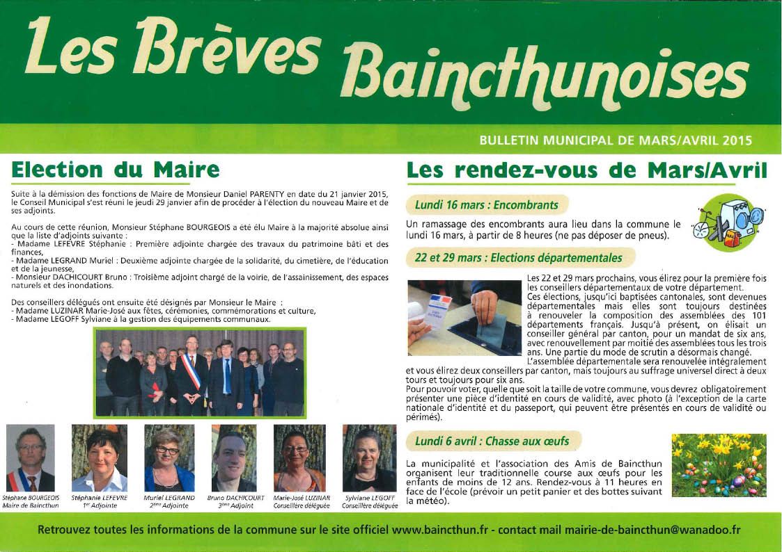Brèves Baincthunoises - Mars / Avril 2015