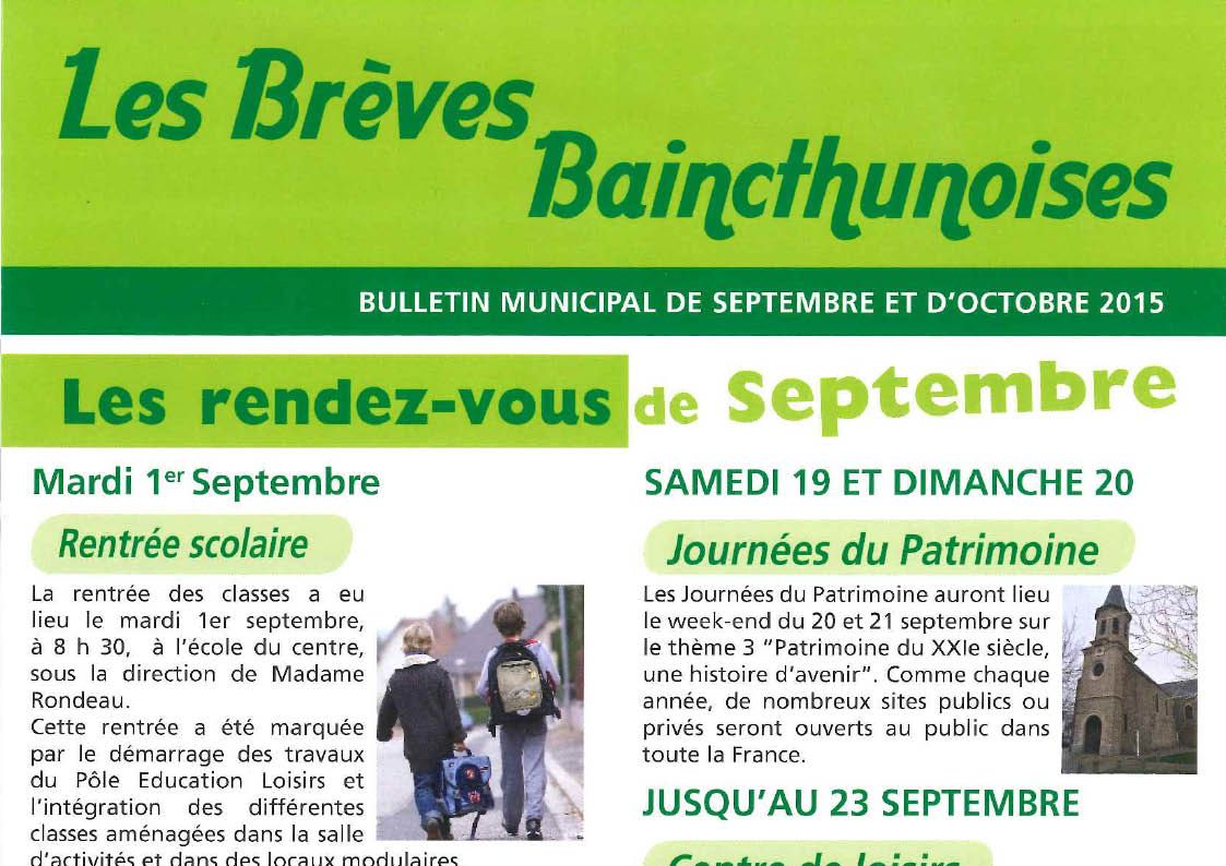 Brèves Baincthunoises - Septembre / Octobre 2015