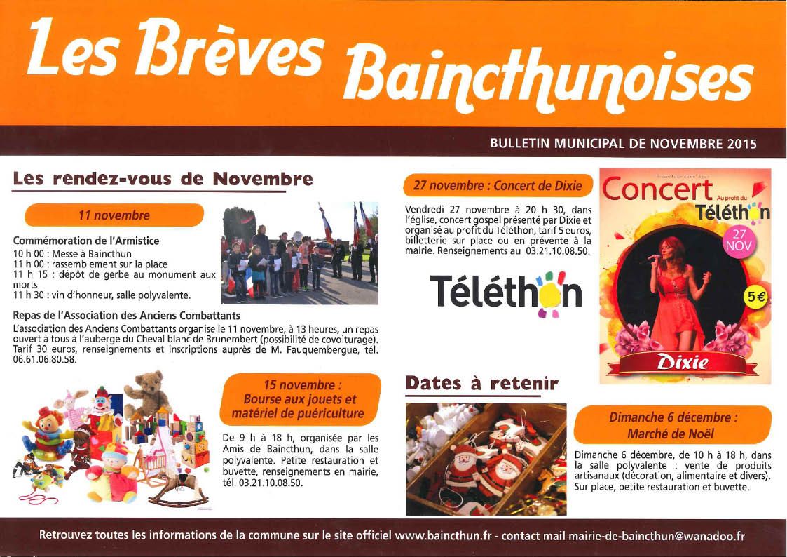 Brèves Baincthunoises - Novembre 2015
