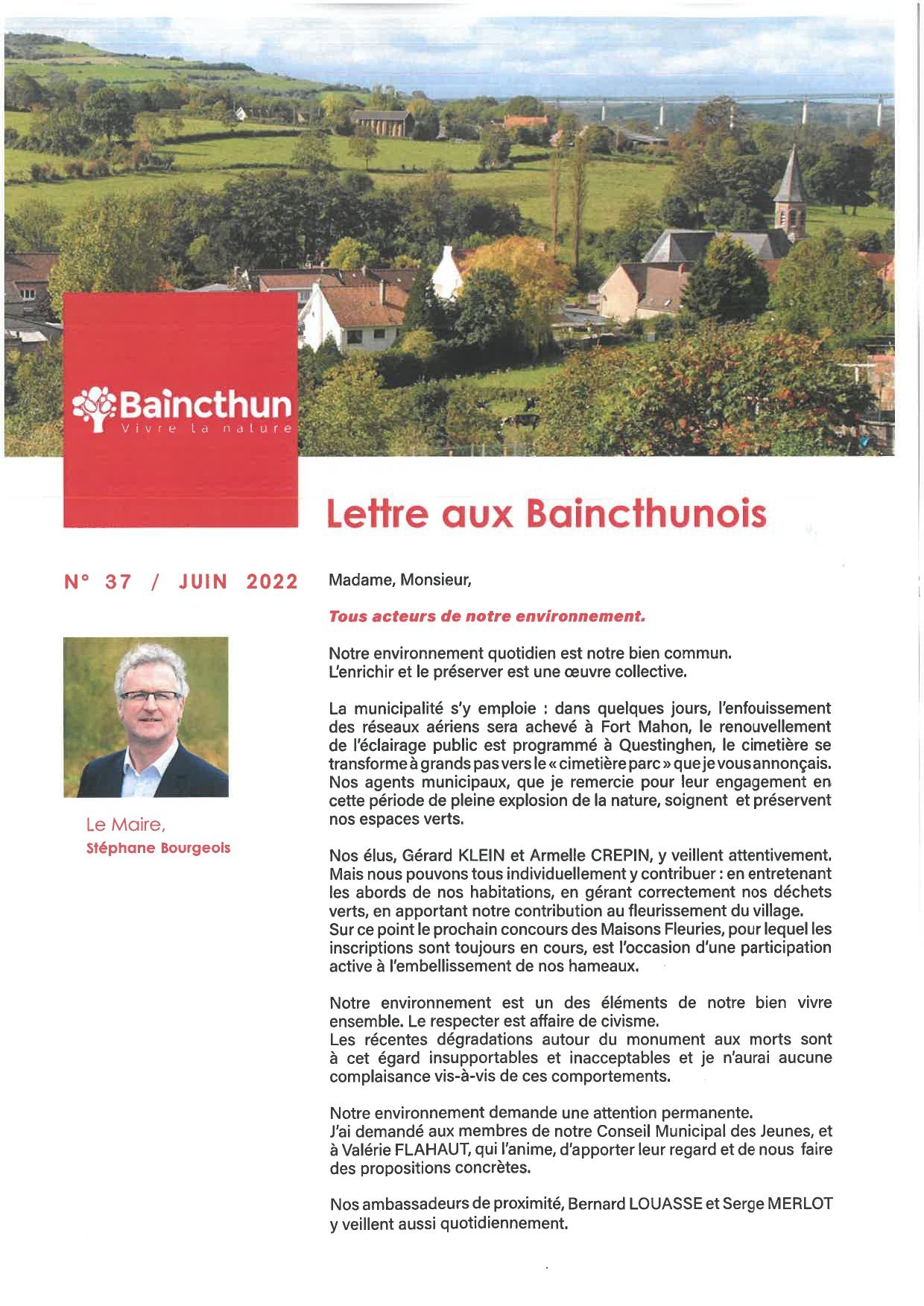 Lettre aux Baincthunois 37 - Juin 2022