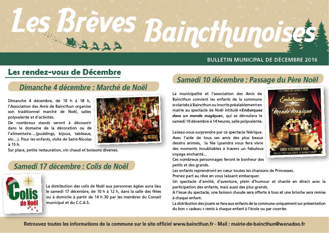 Brèves Baincthunoises - Décembre 2016
