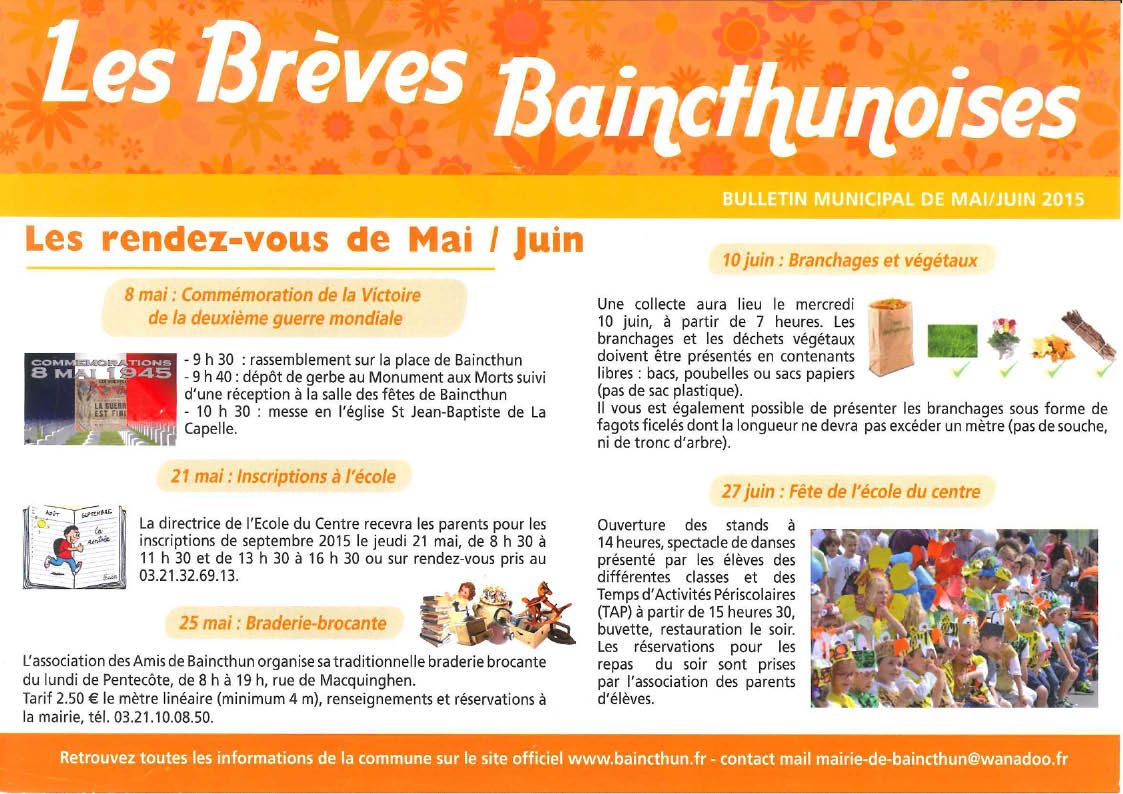 Brèves Baincthunoises - Mai / Juin 2015