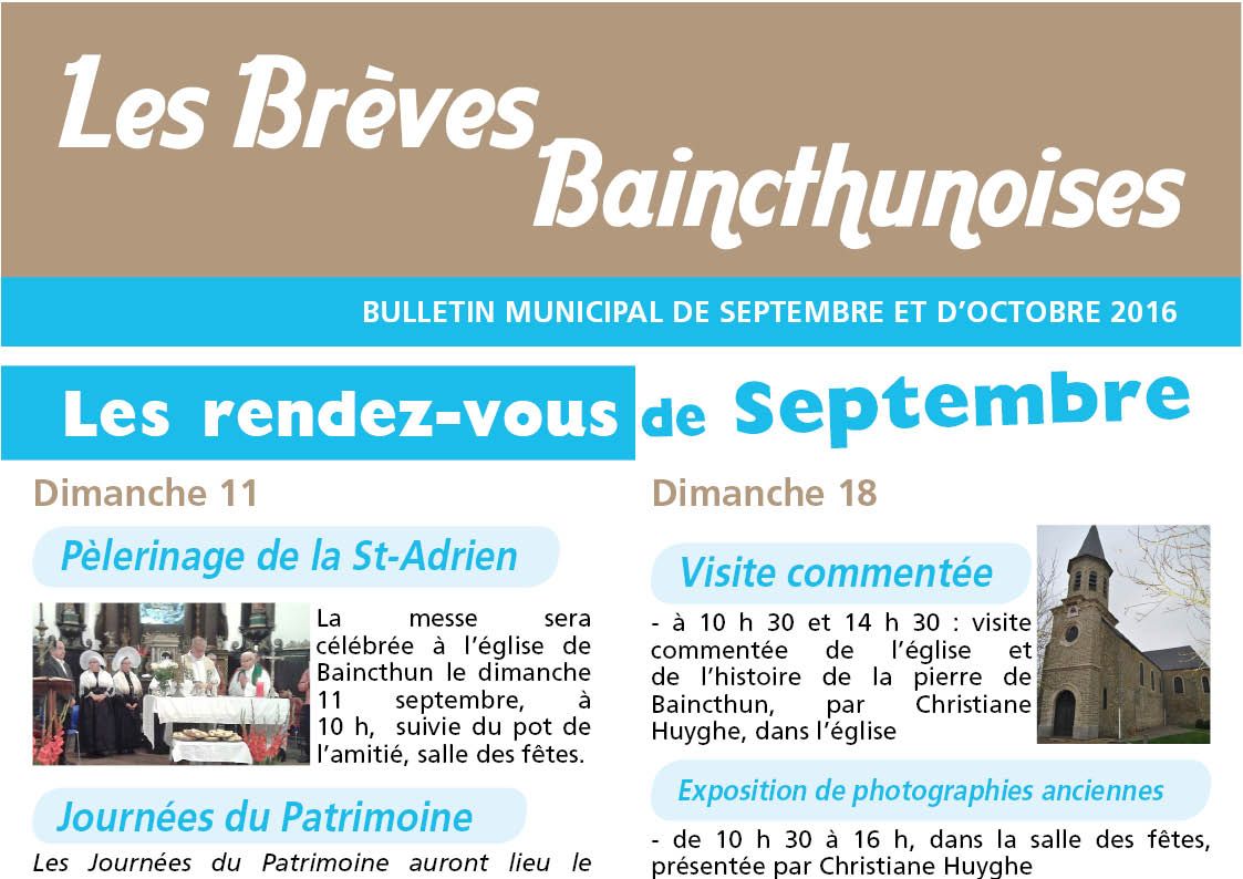 Brèves Baincthunoises - Septembre / Octobre 2016