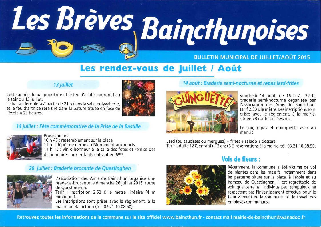 Brèves Baincthunoises - Juillet / Août 2015